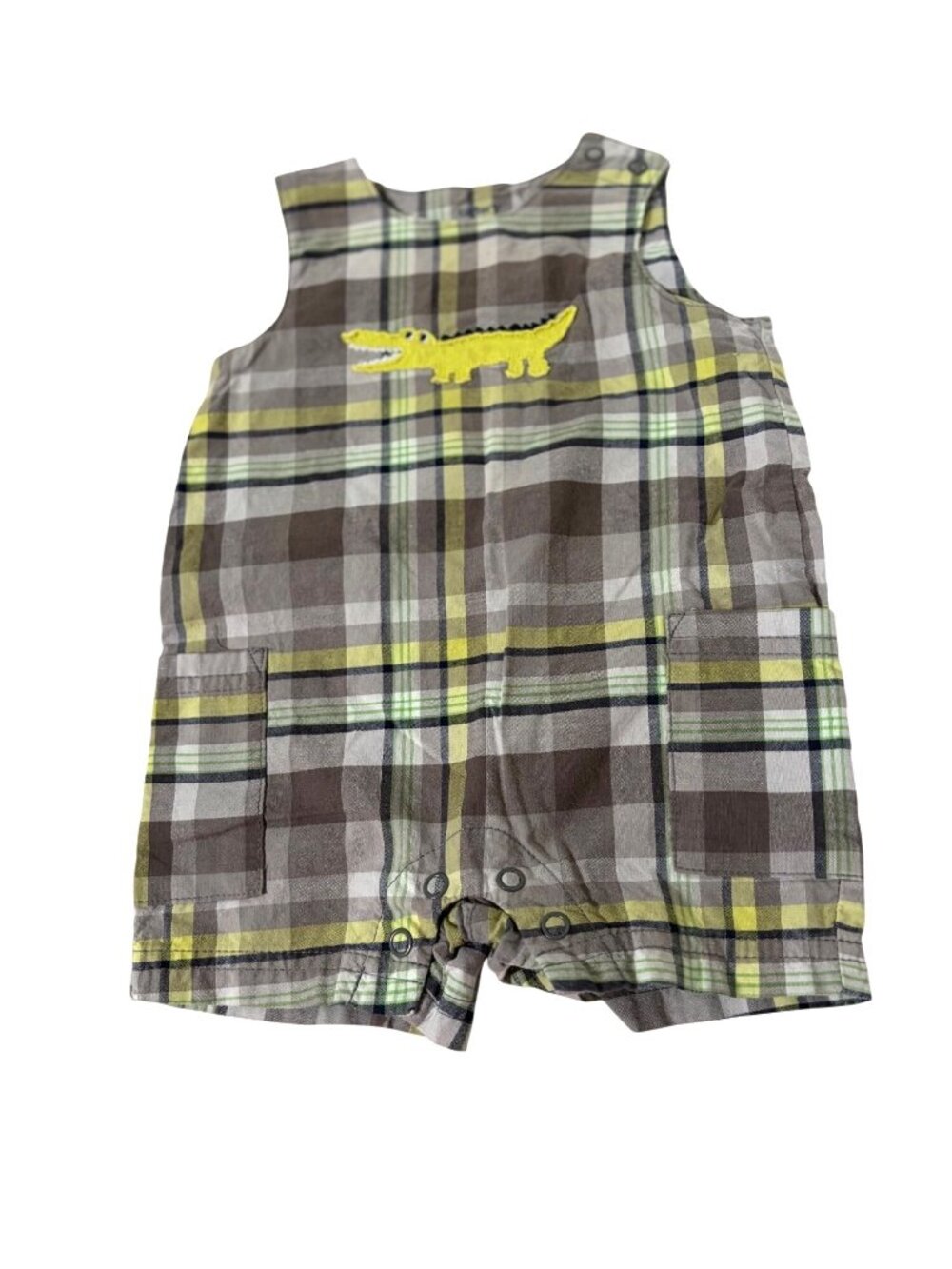 Carter's Boys Infant Baby Size 3 months plaid 1 piece shortalls brown yelloq 1 p